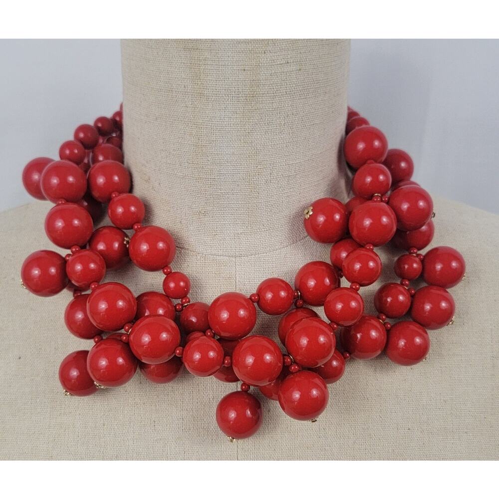 Vintage Kenneth Jay Lane Coral Cluster Necklace 3… - image 1
